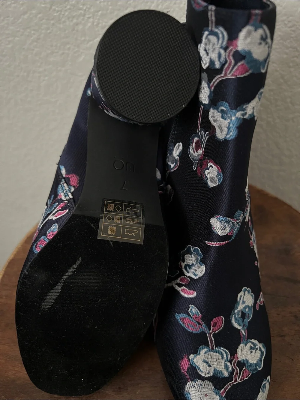 Floral Embroidered Navy Ankle Boots - Women's
